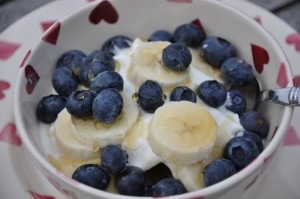 Berries, yogurt, banana and honey